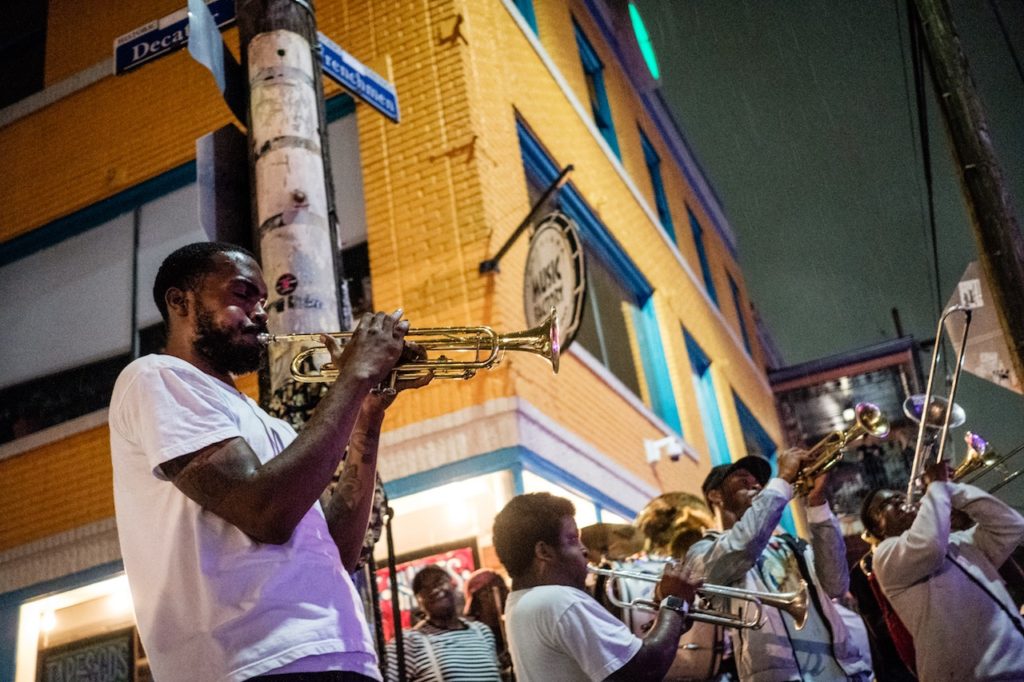 live music band trombone trumpet frenchmen street jazz music french quarter new orleans louisiana