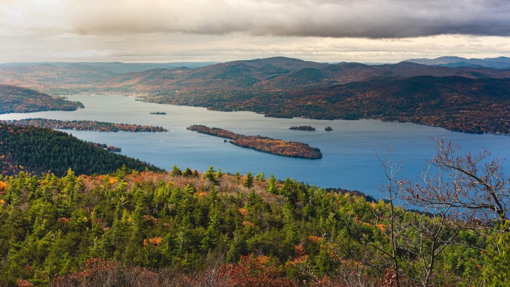 Sweeping views of Lake in Saratoga Springs during fall. Upstate, Saratoga Springs, New York - Upstate New York in fall