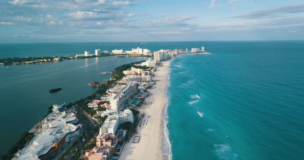 ariael view of cancun mexico beach ocean