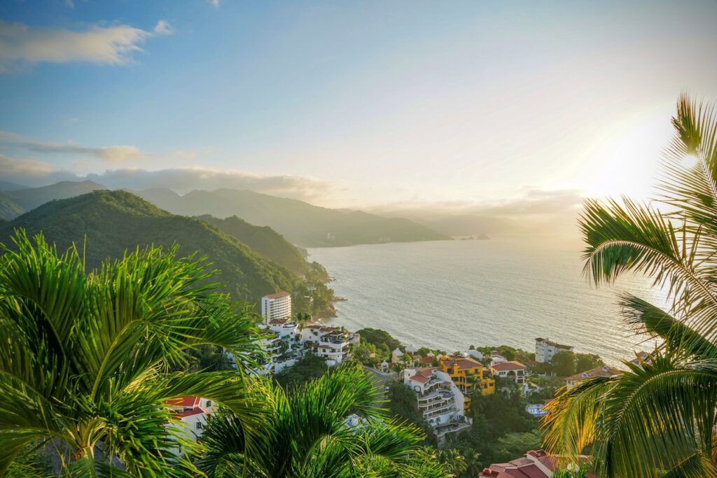 jungle mountains meeting the pacific ocean puerto vallarta mexico