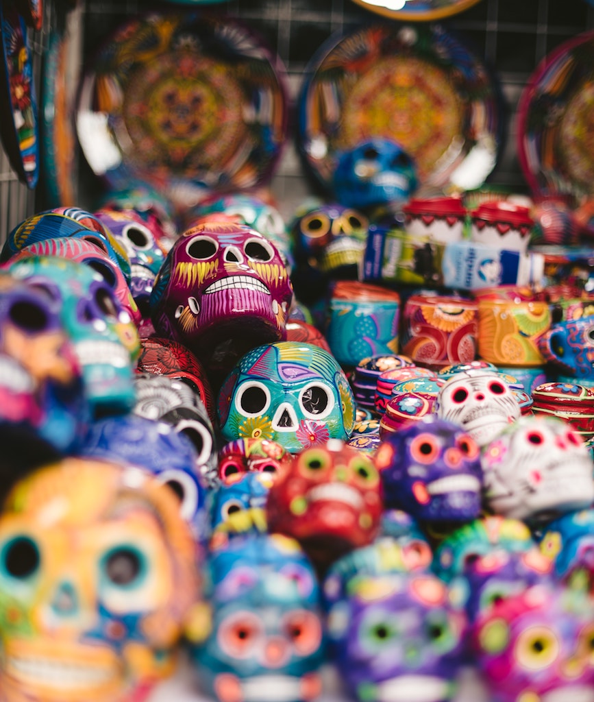 mexico painted skull sculptures