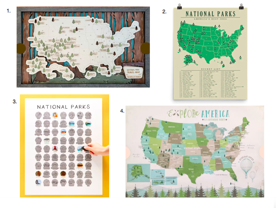 National park maps from Etsy. Scratch off maps and custom wooden park maps. Creative national park gifts.