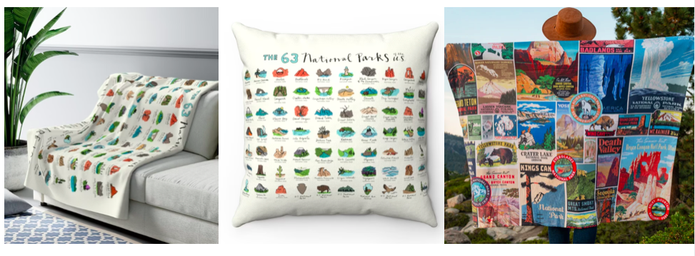 National park blankets and national park throw pillow. Cool national park gifts.