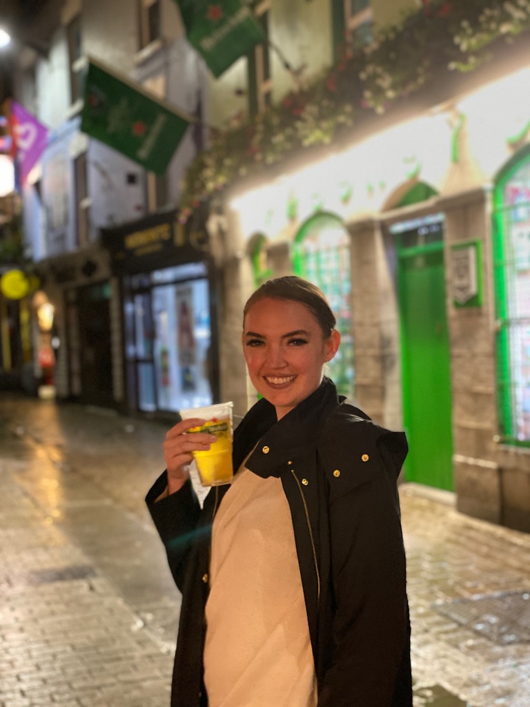 woman in downtown galway ireland nightlife bar pubs