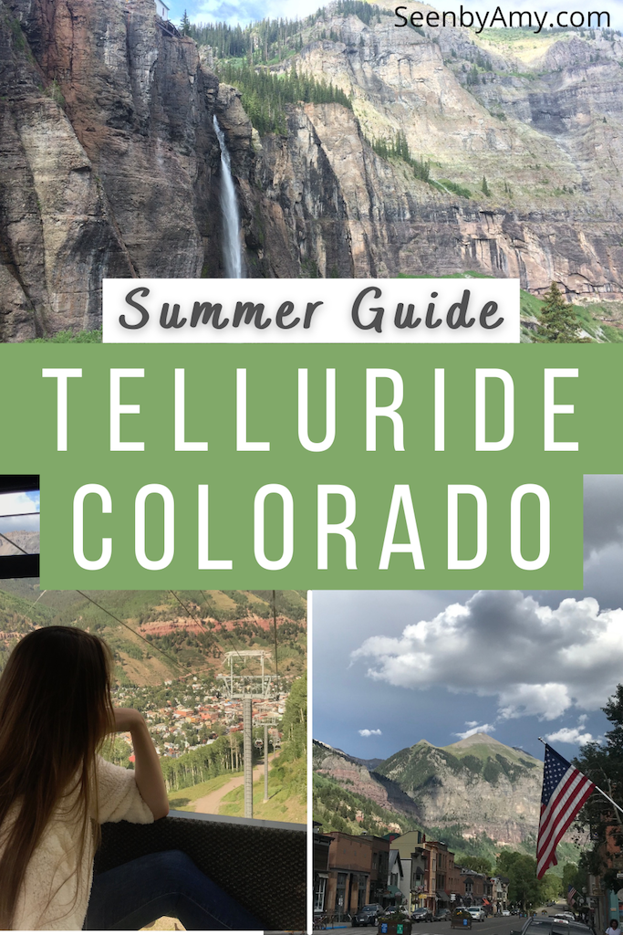 Pinterest Graphic: Photos of Telluride during summer, text reads "Summer Guide Telluride Colorado", things to do in Telluride during summer.
