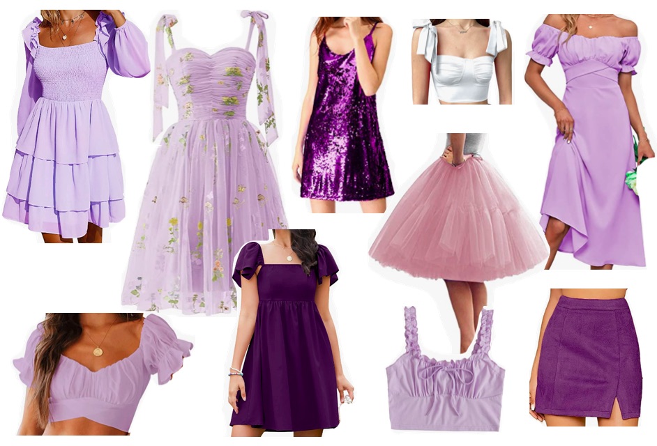 Photo Compilation: Speak Now album inspired Taylor Swift costumes. Purple dresses, lavender tops, tulle skirts.