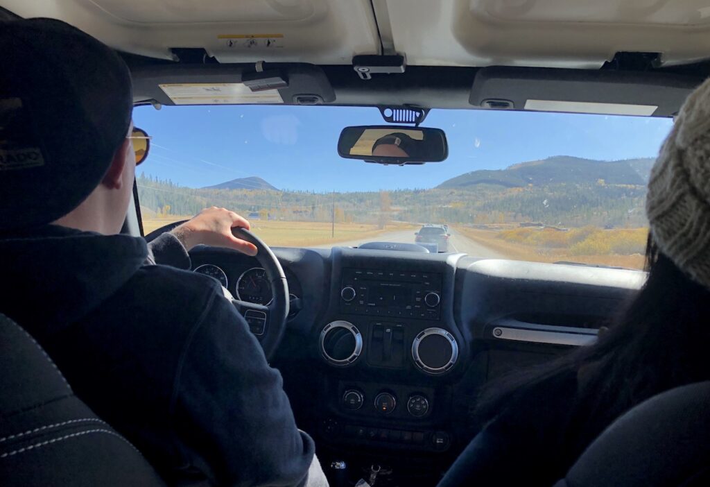 driving Jeep trail ridge road fall colors october rocky mountain national park near estes park colorado