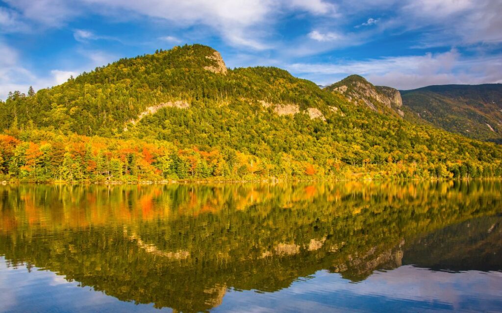 Echo Lake beach fall colors franconia notch state park white mountains new hampshire