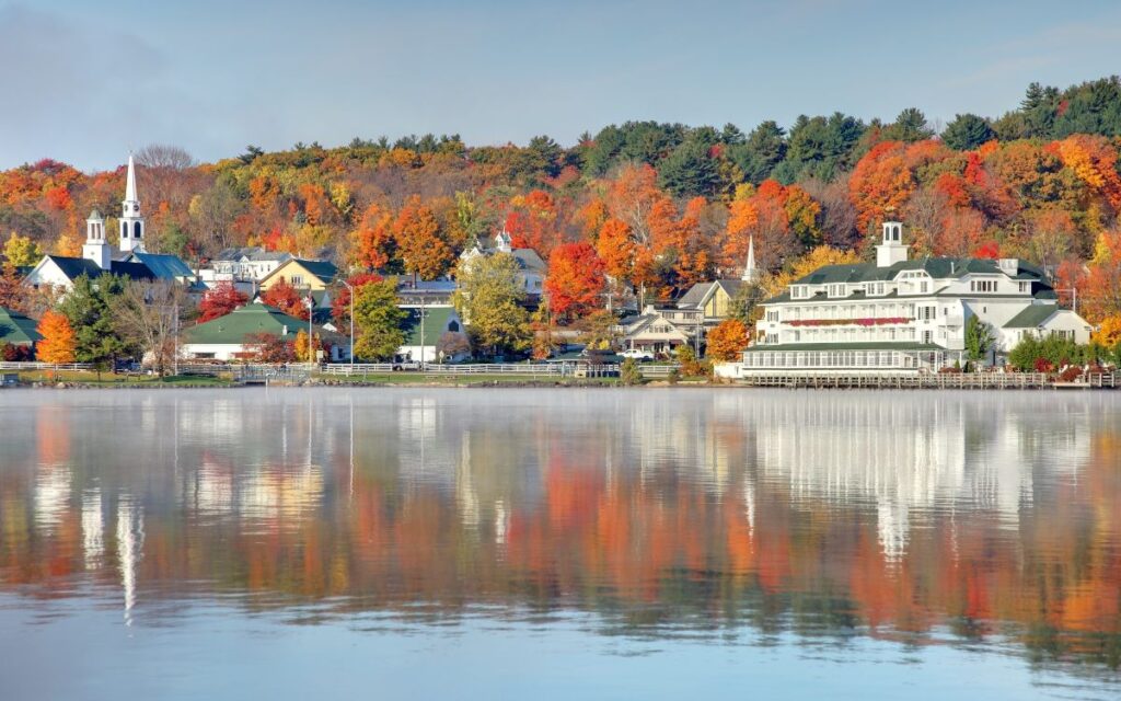 Lake Winnipesaukee in fall white mountains Meredith new hampshire