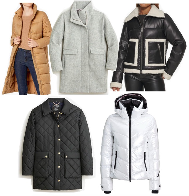 Photo compilation of warm wither jackets, combination of waterproof puffy jackets and fashion wool jackets. What to wear in Colorado during winter.