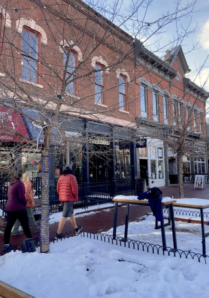 walking pearl street mall boulder colorado winter
