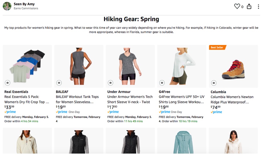 Photo Compilation: photos of women's hiking gear for spring, t-shirts, long sleeve shirts, hiking boots, jackets
