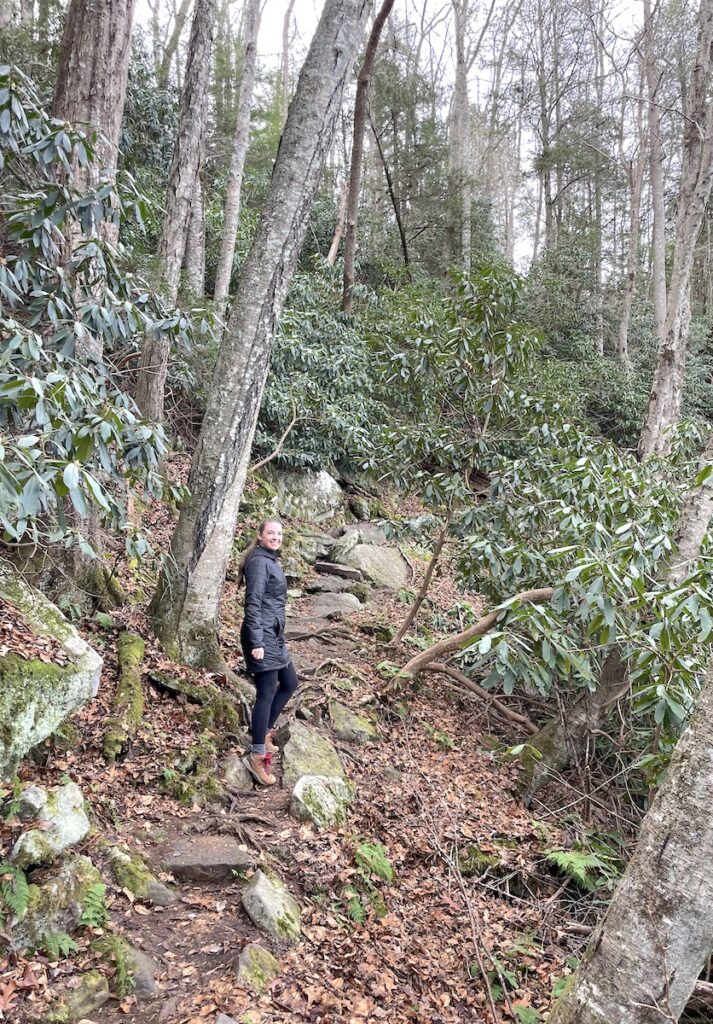 castle rock trail woman hiking grandview section new river gorge national park west virginia