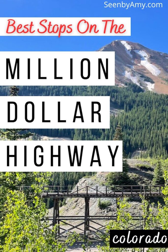 Pinterest Graphic: Photo of Red Mountain Overlook on US 550's Million Dollar Highway in Colorado with text overlay reading "Best Stops On The Million Dollar Highway Colorado."