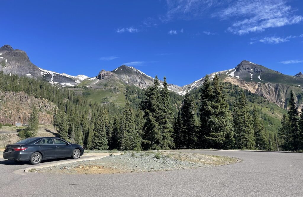 parking lot at red mountain overlook million dollar highway between silverton and ouray colorado