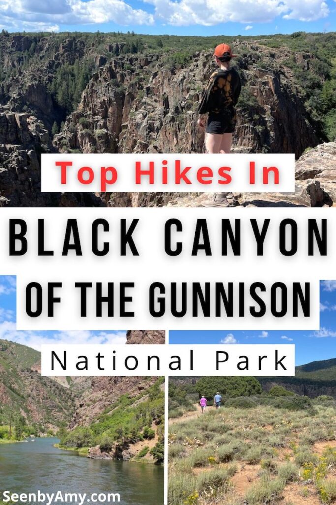 Pinterest Graphics: Photos of Black Canyon of the Gunnison National Park with text overlay reading "Top hikes in Black Canyon of the Gunnison National Park"