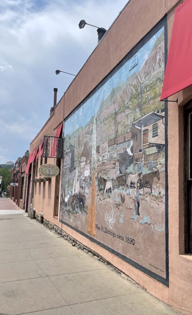 Large outdoor mural of ranch in southwest Colorado, mural in downtown Durango, Colorado.