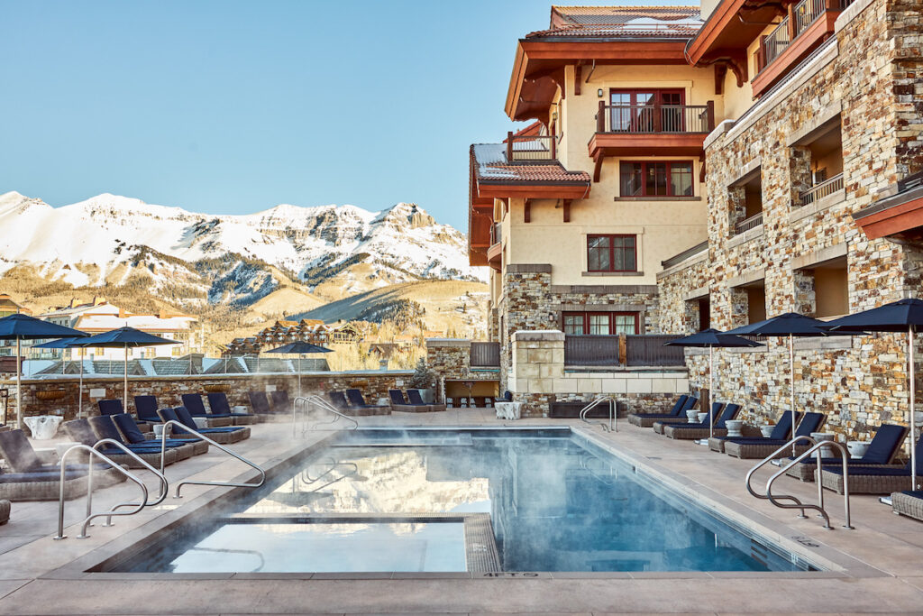 madeline hotel and residences pool winter mountain village telluride colorado