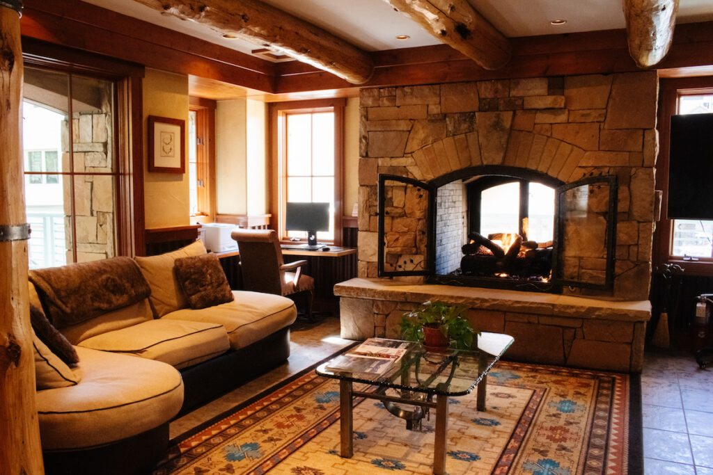 the inn at lost creek guest area fire place mountain village telluride colorado