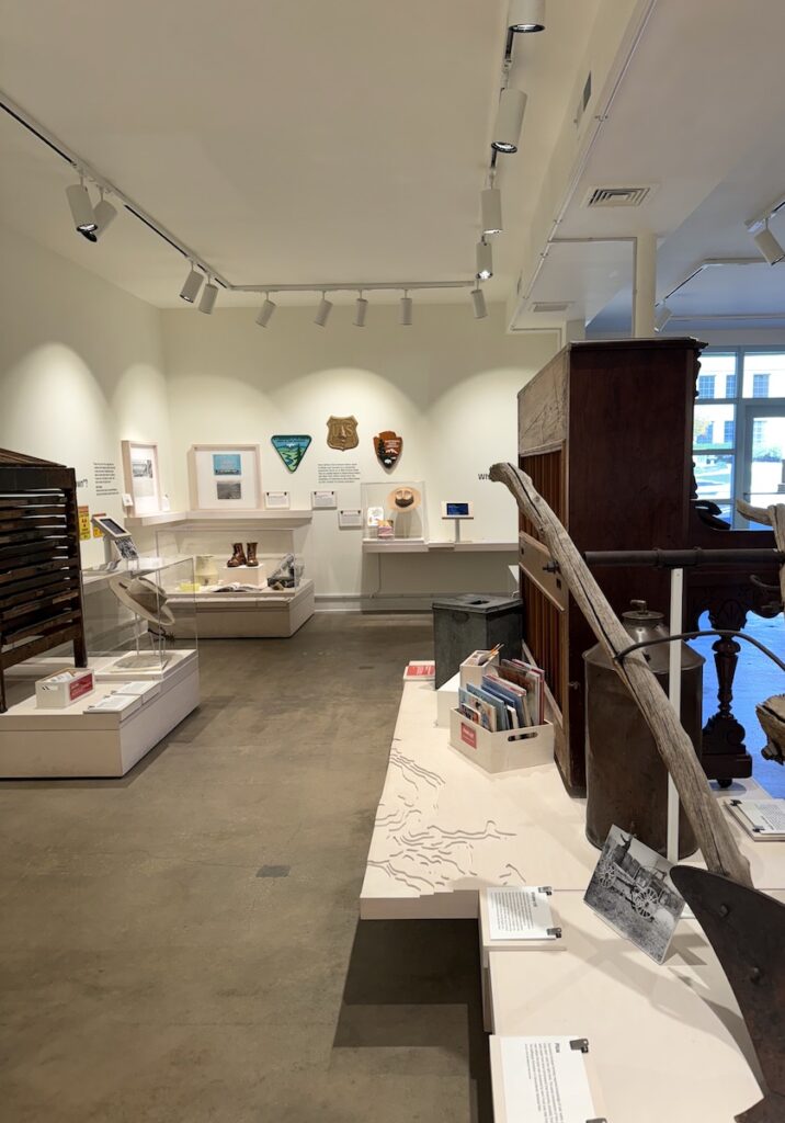 Modern and minimalistic museum gallery with displays of Moab's history. Moab Museum, Moab, Utah.