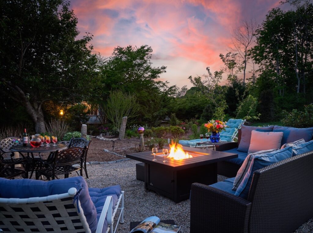 Palmer House Inn outdoor patio fire pit Falmouth Cape Cod Massachusetts