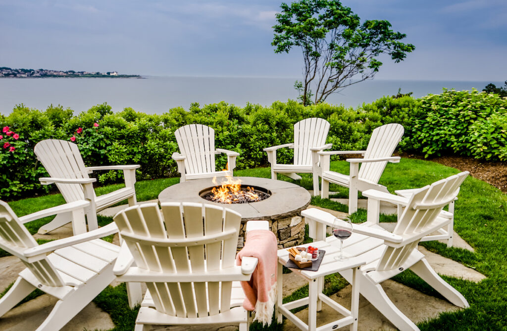 The Chanler At Cliff Walk outdoor firepit and waterfront views newport rhode island