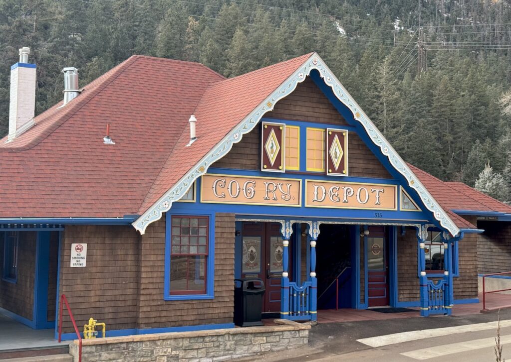 pikes peak cog railway train depot in Manitou Springs near Colorado Springs