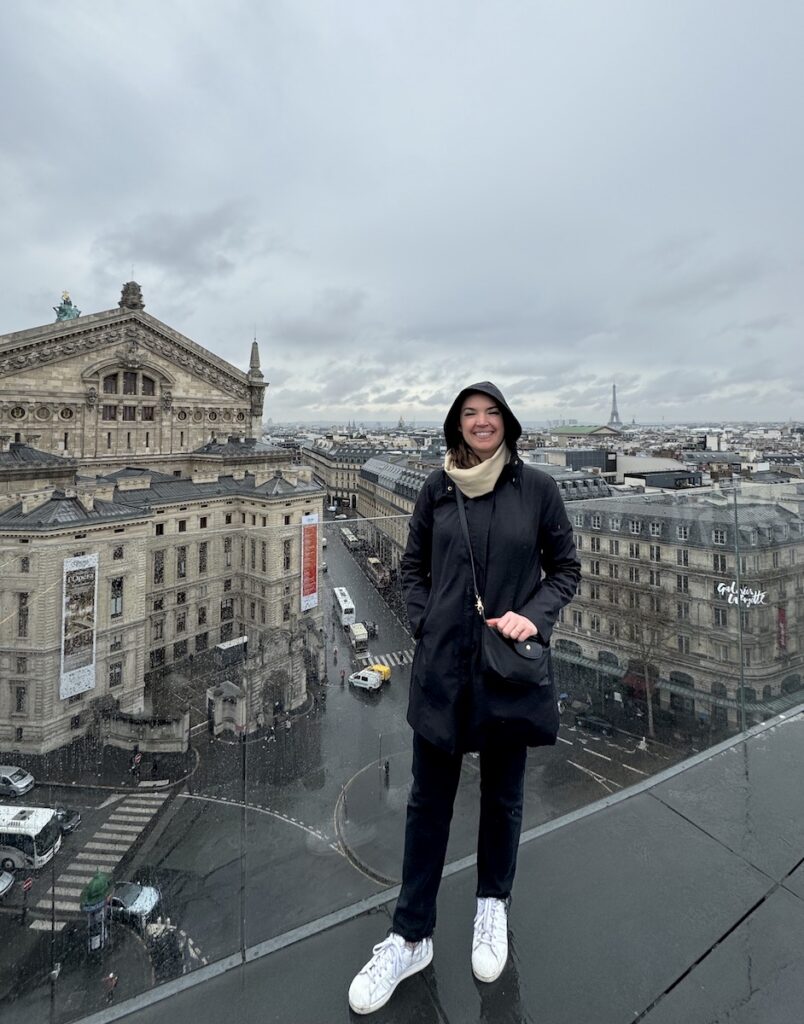 rooftop of Galeries Lafayette department store with view of Eiffel Tower Paris France