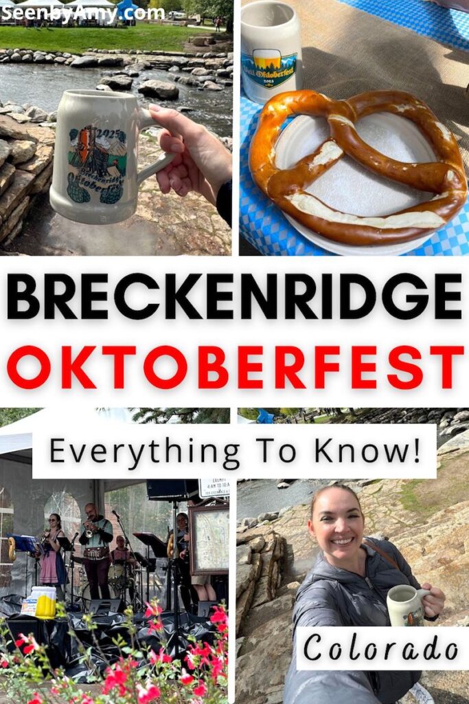 Pinterest Graphic: photos of Breckenridge Oktoberfest with text overlay reading "Breckenridge Oktoberfest Everything to know! Colorado"