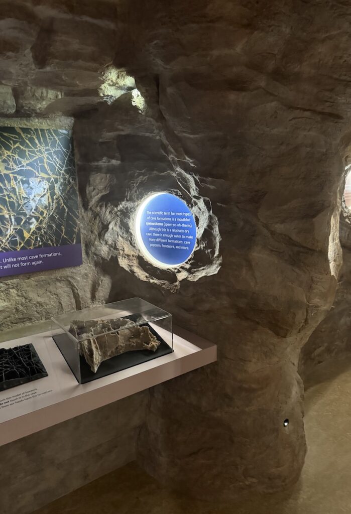 Human-size model cave in museum with infographics. Wind Cave National Park Visitor Center, Black Hills, South Dakota.