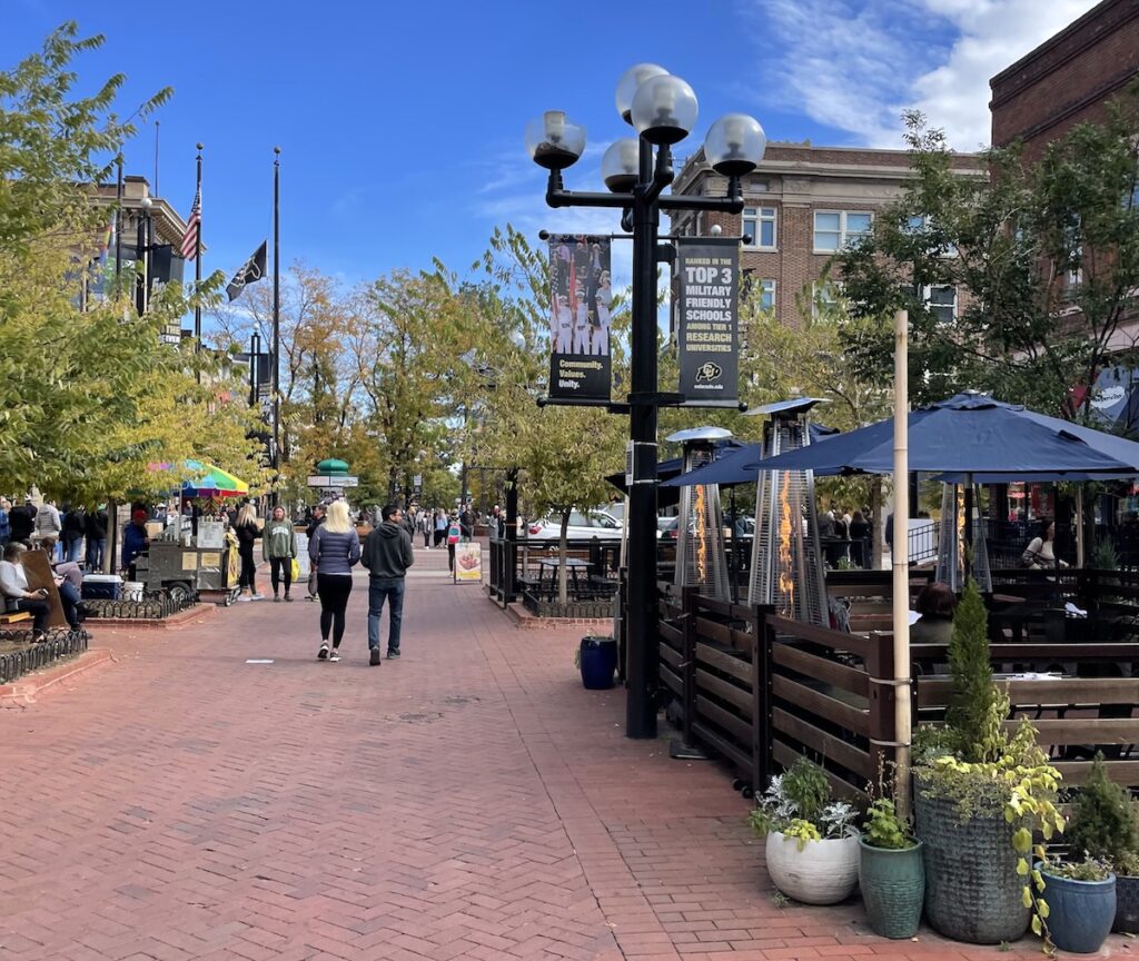 walking pearl street mall in fall boulder colorado
