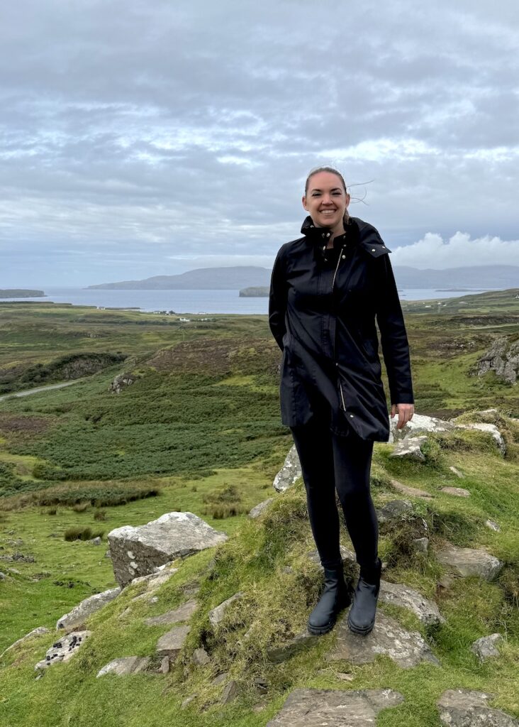 woman hiking Dun Beag Broch isle of skye scottish highlands scotland united kingdom