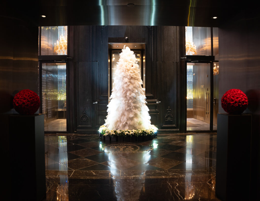 White Feather Christmas Tree at Baccarat Hotel New York City Manhattan Midtown