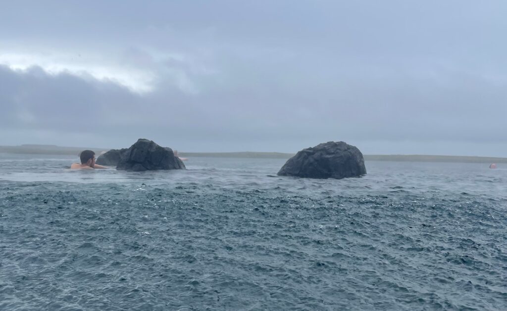 rainy day lagoon sky lagoon rekjavik iceland