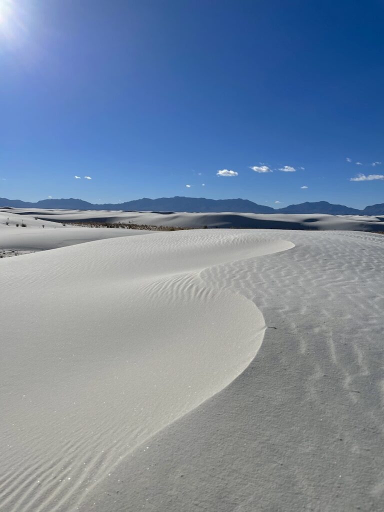 mountains and sand dunes alkali flat hike white sands national park new mexico