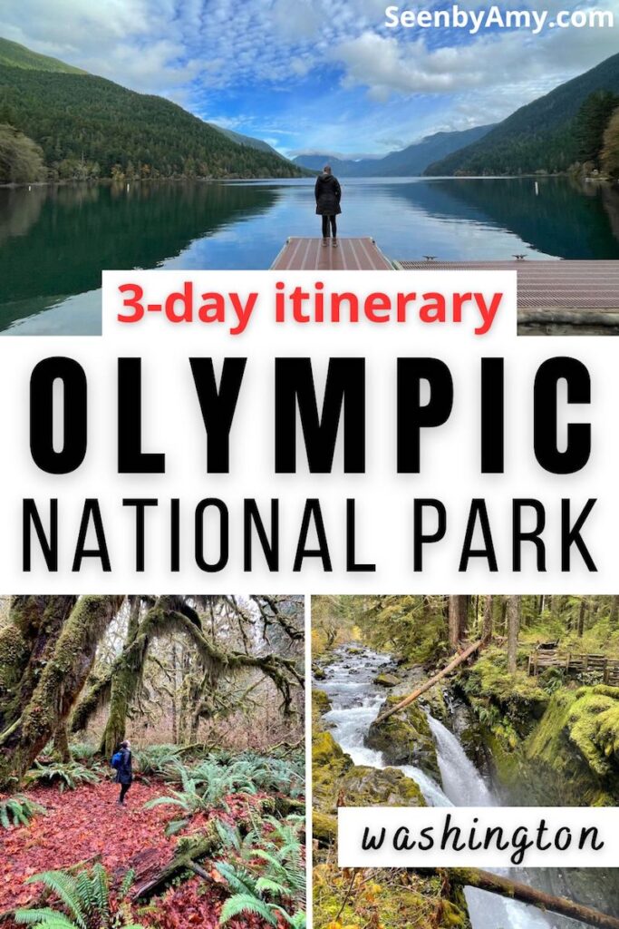 Pinterest Graphic: Photos of Olympic National Park with text overlay reading "3 Day Itinerary Olympic National Park Washington"