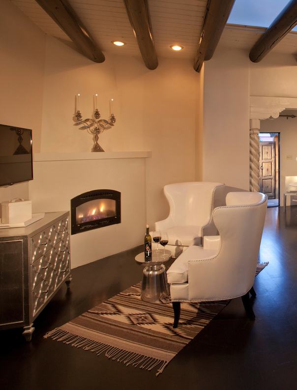 fireplace seating area luxury hotel Palacio de Marquesa taos new