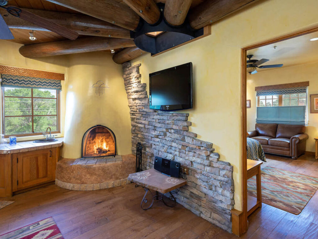 guest area fireplace inn on la loma plaza taos bed and breakfast new mexico